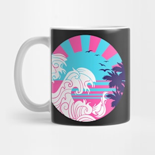 Japanese Vaporwave Neon Ocean Sunset with Palm Trees Mug